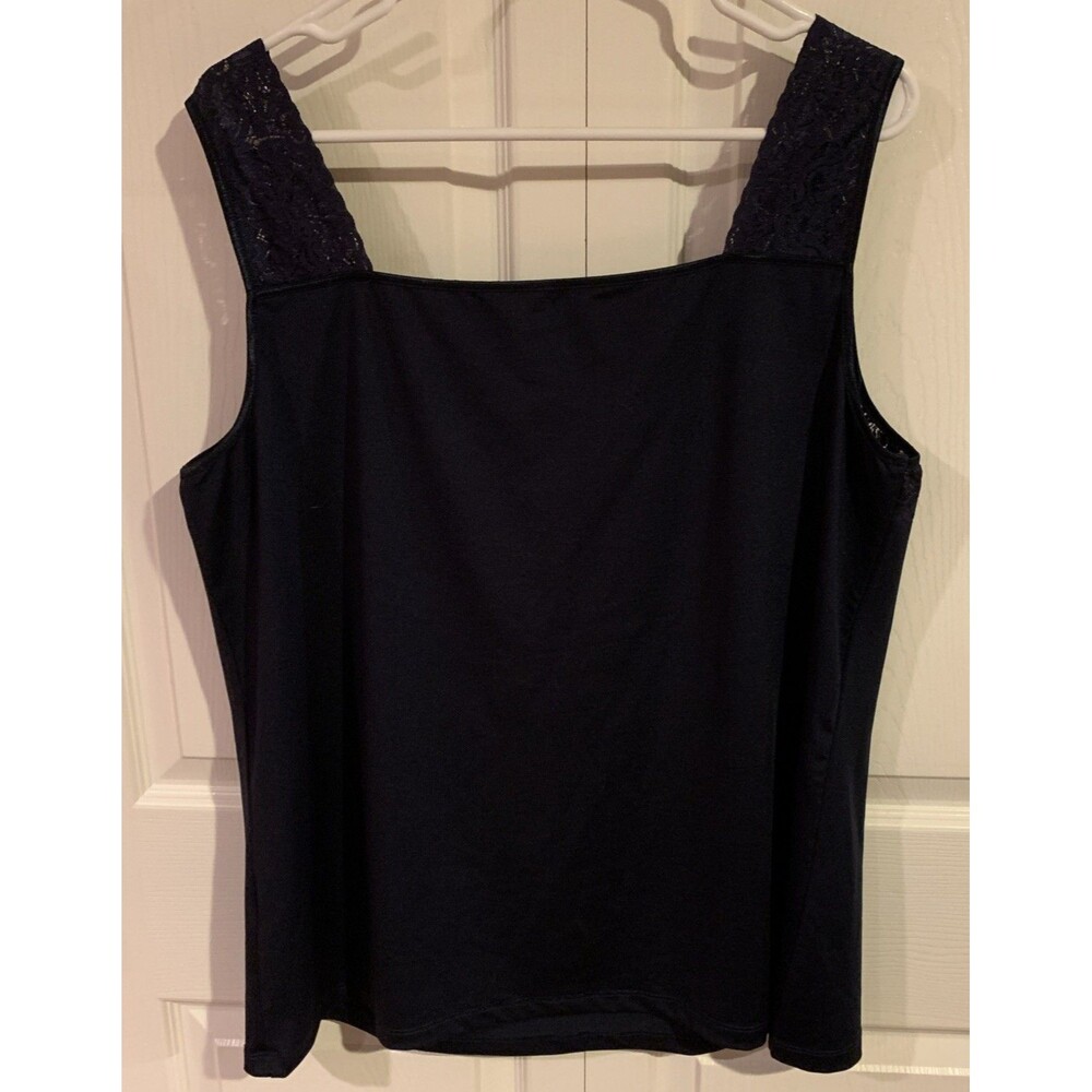CJ Banks Lace Camisole Tank Top Womens XXL Plus Navy Blue Stretch Spandex - Picture 3 of 11